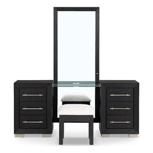 Bowery Hill 2-Piece Modern Wooden Vanity Set with Stool in Black