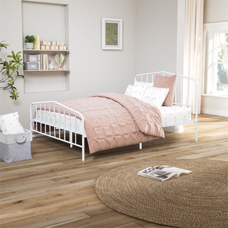 Bowery Hill Metal Full Platform Bed Frame in White