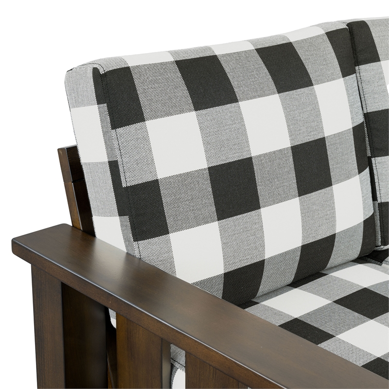 Bowery Hill 3-Piece Plaid Sofa Set in Rubberwood with Dark Walnut Finish