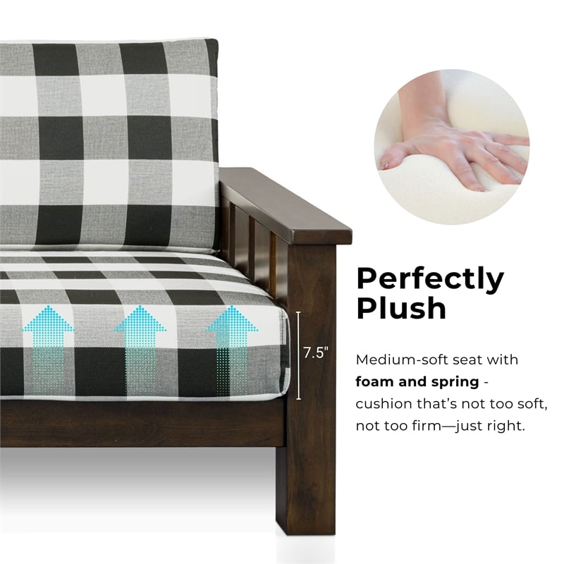 Bowery Hill 3-Piece Plaid Sofa Set in Rubberwood with Dark Walnut Finish