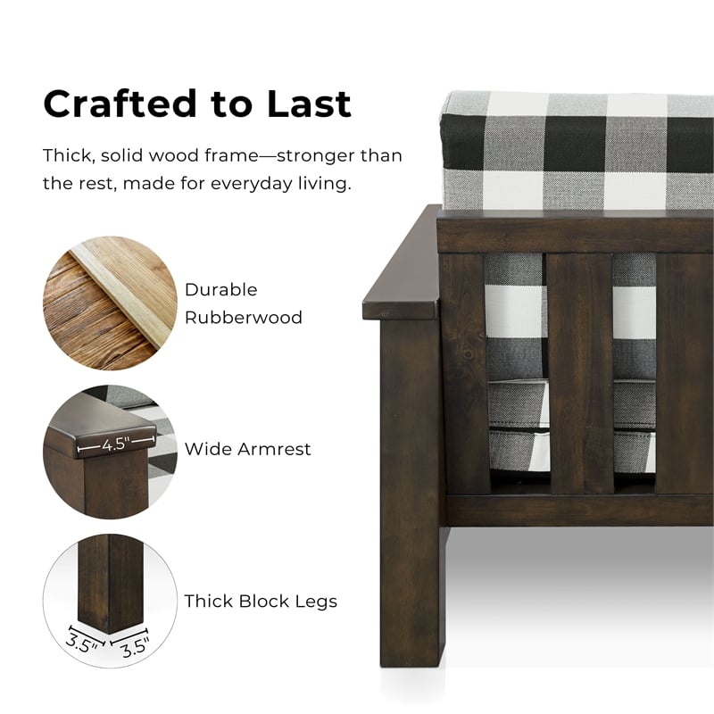 Bowery Hill 3-Piece Plaid Sofa Set in Rubberwood with Dark Walnut Finish