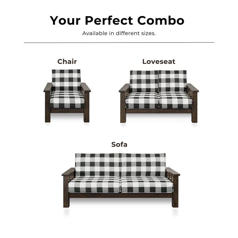 Bowery Hill 3-Piece Plaid Sofa Set in Rubberwood with Dark Walnut Finish