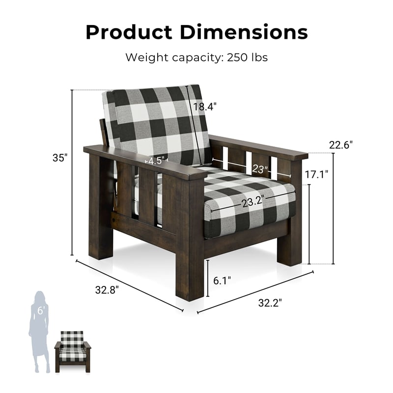 Bowery Hill 3-Piece Plaid Sofa Set in Rubberwood with Dark Walnut Finish