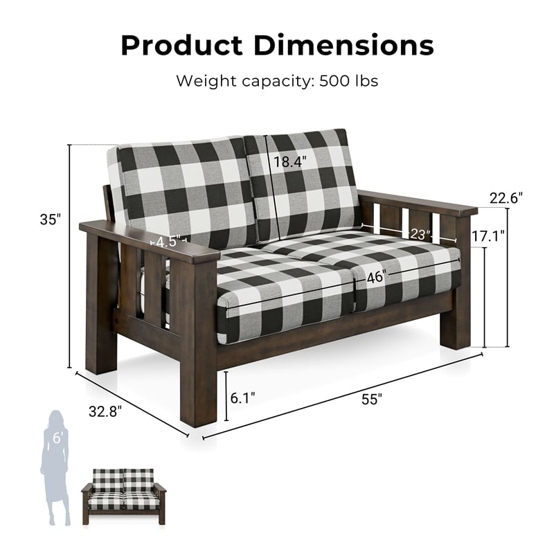 Bowery Hill 3-Piece Plaid Sofa Set in Rubberwood with Dark Walnut Finish