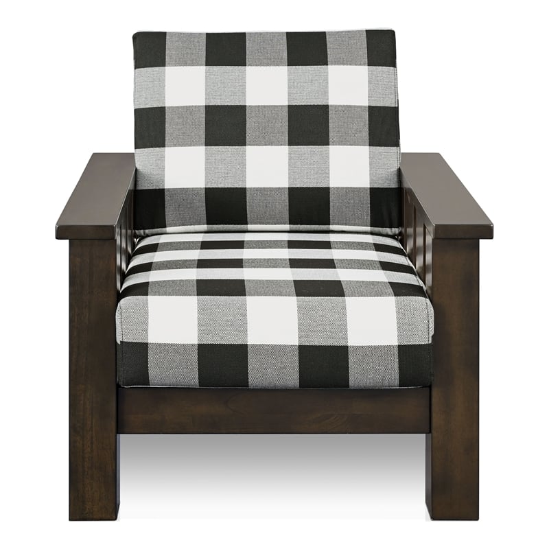 Bowery Hill 3-Piece Plaid Sofa Set in Rubberwood with Dark Walnut Finish