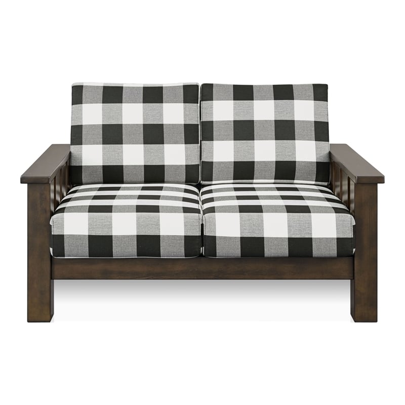 Bowery Hill 3-Piece Plaid Sofa Set in Rubberwood with Dark Walnut Finish
