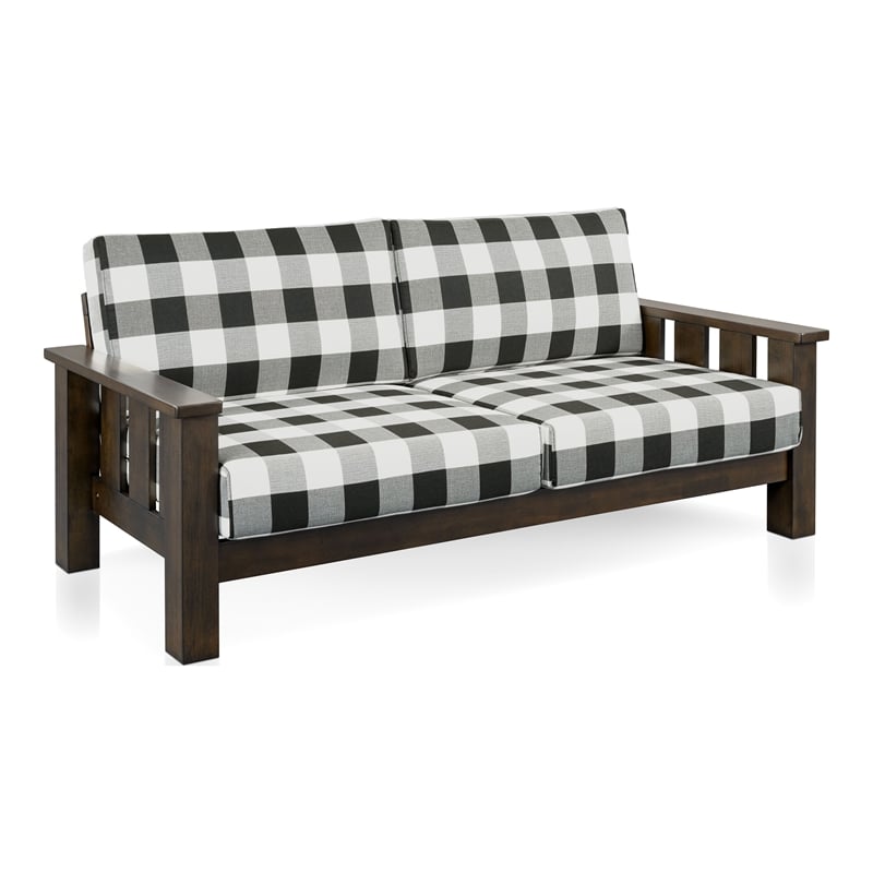 Bowery Hill 3-Piece Plaid Sofa Set in Rubberwood with Dark Walnut Finish