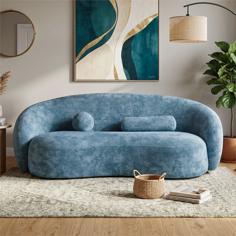 Bowery Hill Chenille Sculpted Silhouette Sofa in Denim Blue