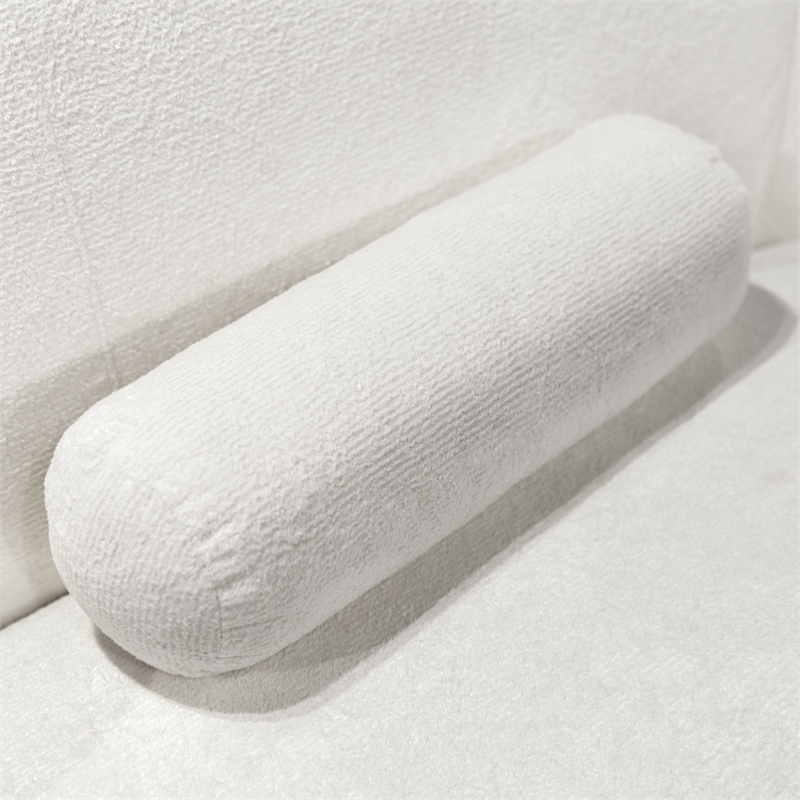 Bowery Hill Sculpted Silhouette Chenille Sofa in White with Wooden Base