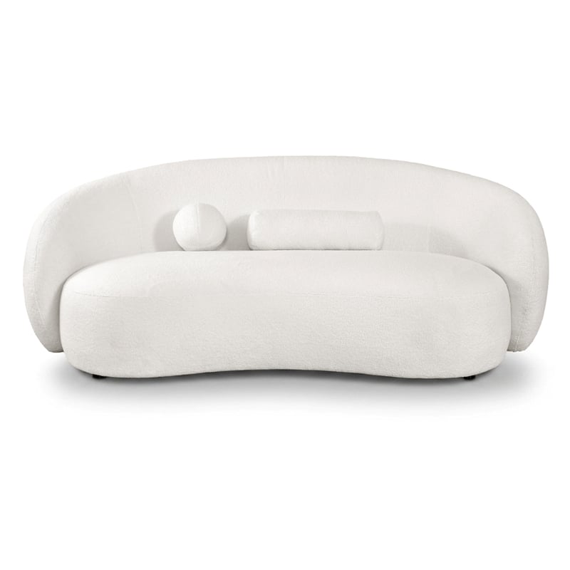 Bowery Hill Sculpted Silhouette Chenille Sofa in White with Wooden Base