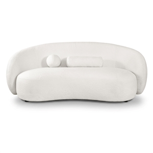 Bowery Hill Sculpted Silhouette Chenille Sofa in White with Wooden Base