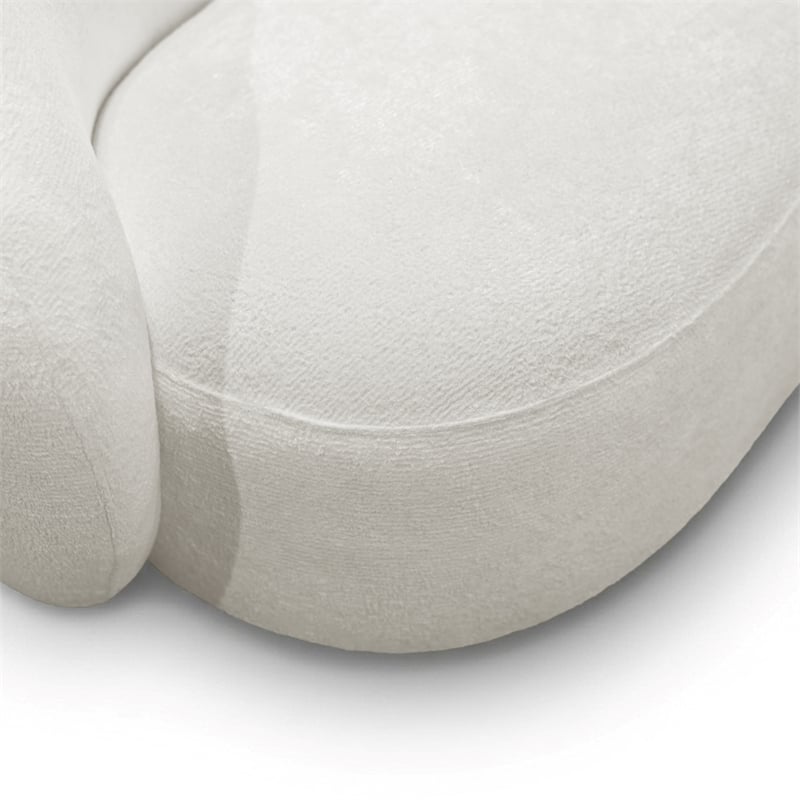 Bowery Hill Sculpted Silhouette Chenille Sofa in White with Wooden Base