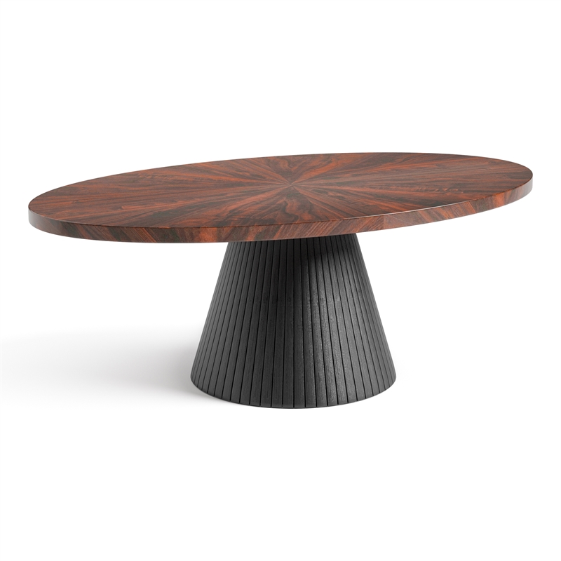 Bowery Hill High-Gloss Parquet Oval Coffee Table in Brown Wood Veneer