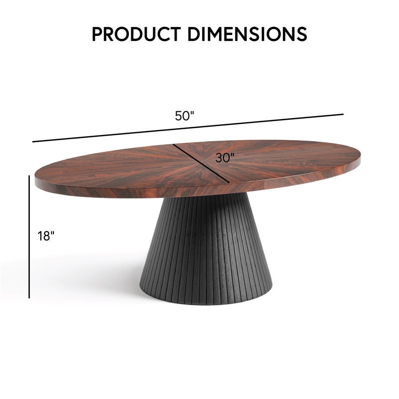 Bowery Hill High-Gloss Parquet Oval Coffee Table in Brown Wood Veneer