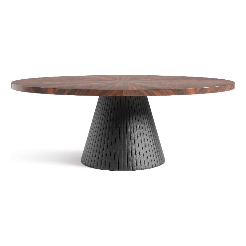 Bowery Hill High-Gloss Parquet Oval Coffee Table in Brown Wood Veneer