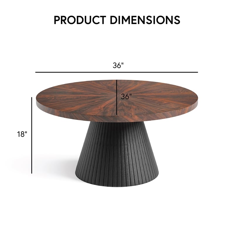 Bowery Hill High-Gloss Parquet Round Coffee Table in Brown Wood Veneer