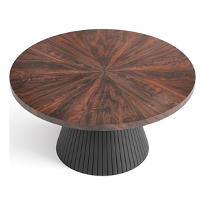 Bowery Hill High-Gloss Parquet Round Coffee Table in Brown Wood Veneer