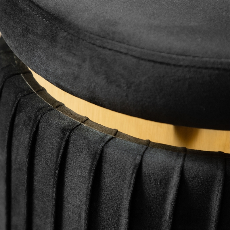 Bowery Hill Fabric Upholstered Round Stool in Black with Gold Accents