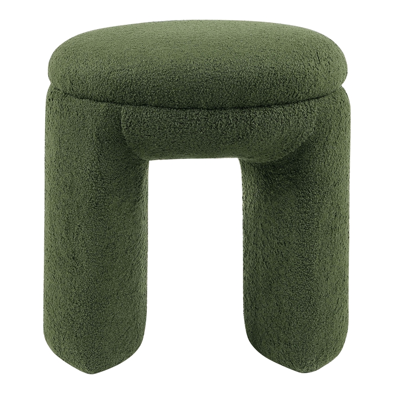 Bowery Hill Fabric Upholstered U-Shaped Shearling Stool in Green
