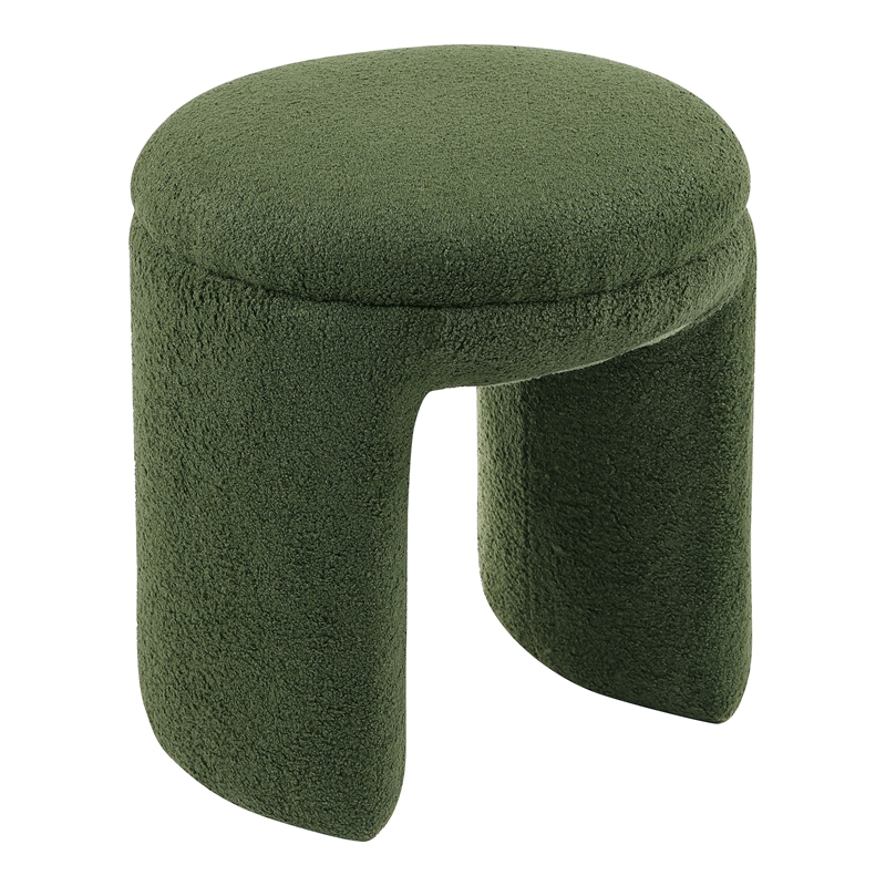Bowery Hill Fabric Upholstered U-Shaped Shearling Stool in Green