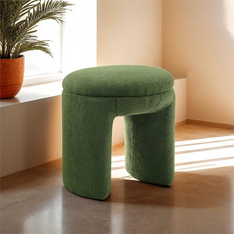 Bowery Hill Fabric Upholstered U-Shaped Shearling Stool in Green