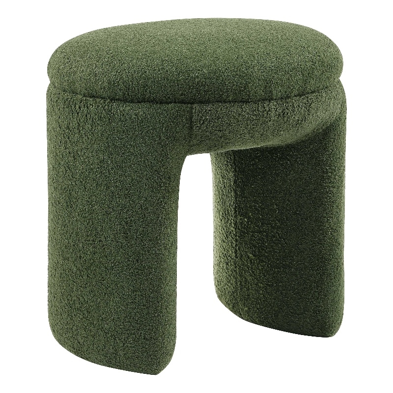 Bowery Hill Fabric Upholstered U-Shaped Shearling Stool in Green