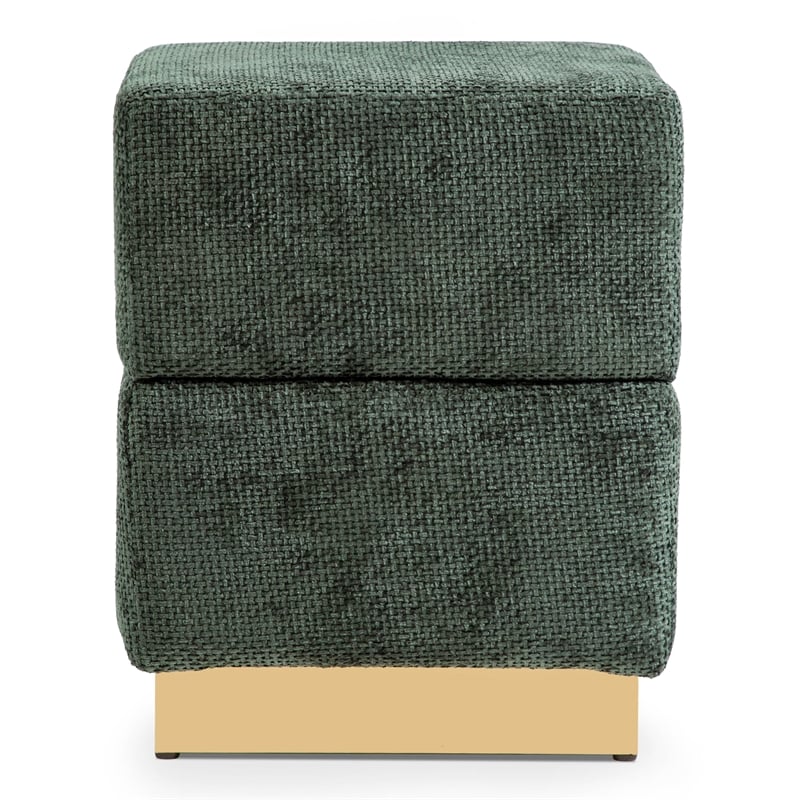 Bowery Hill Chenille Square Cube Storage Stool with Gold Base in Green