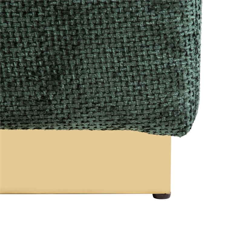 Bowery Hill Chenille Square Cube Storage Stool with Gold Base in Green
