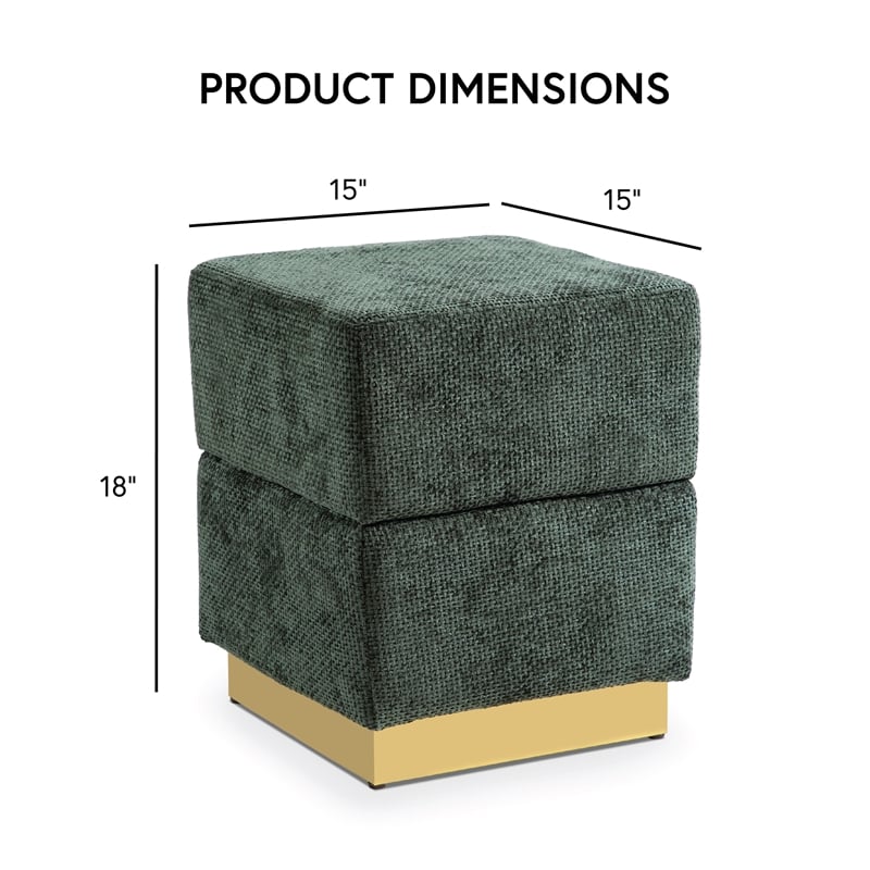 Bowery Hill Chenille Square Cube Storage Stool with Gold Base in Green