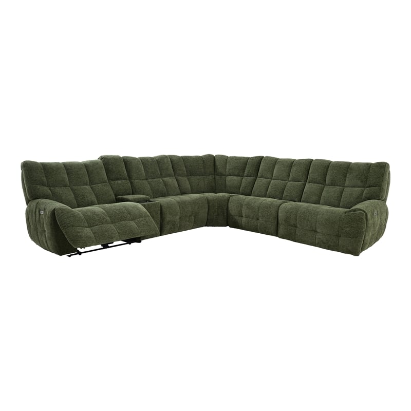 Bowery Hill Jade Green Chenille L-Shaped Power Sectional with USB Ports