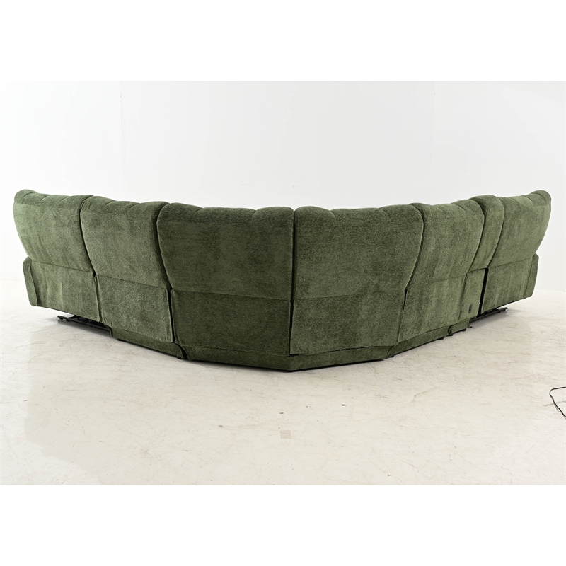 Bowery Hill Jade Green Chenille L-Shaped Power Sectional with USB Ports