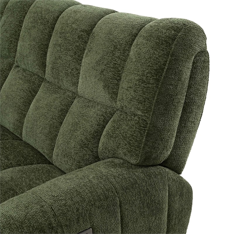 Bowery Hill Jade Green Chenille L-Shaped Power Sectional with USB Ports