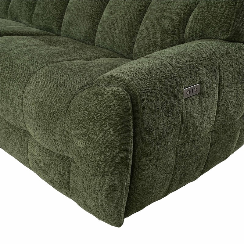 Bowery Hill Jade Green Chenille L-Shaped Power Sectional with USB Ports
