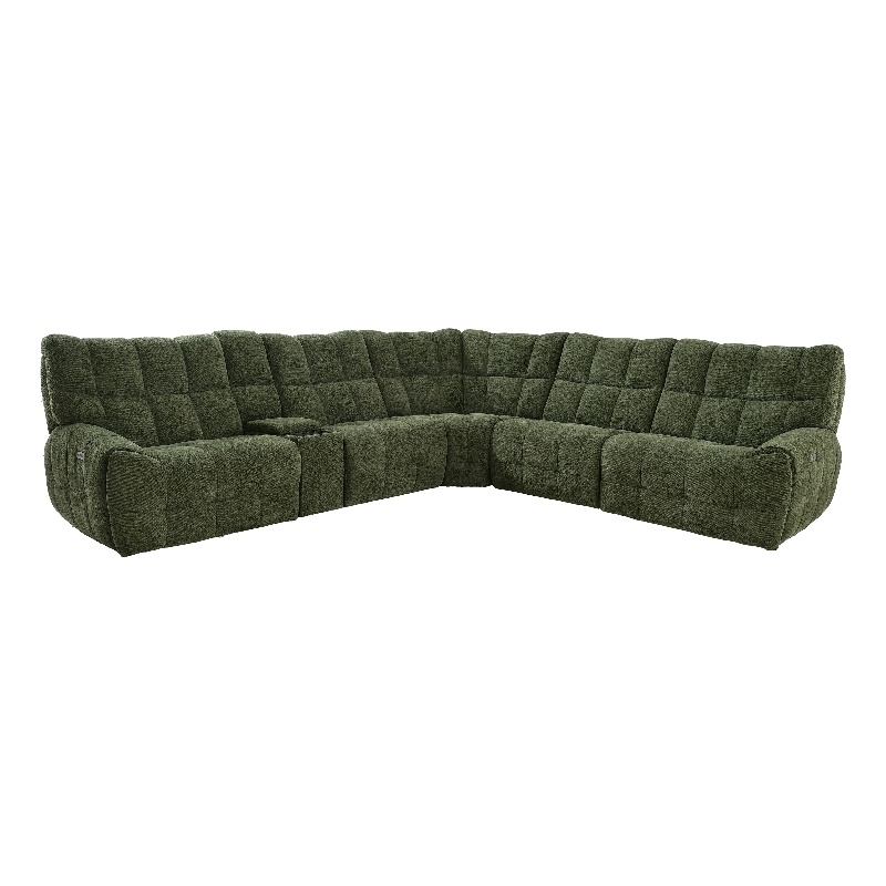 Bowery Hill Jade Green Chenille L-Shaped Power Sectional with USB Ports