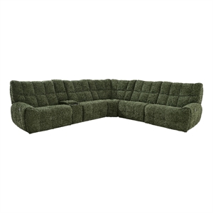 Bowery Hill Jade Green Chenille L-Shaped Power Sectional with USB Ports