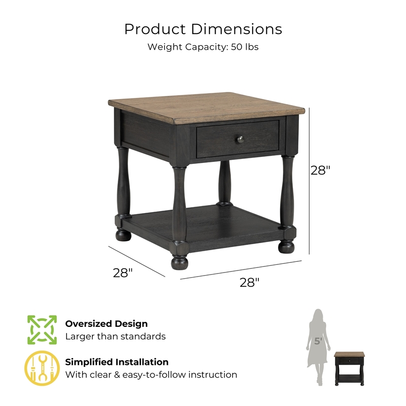 Bowery Hill Wood Storage Coffee Table Set in Weathered Black/Brown