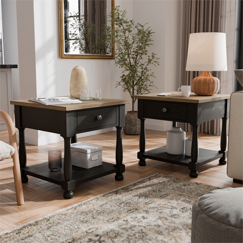 Bowery Hill Wood Storage Coffee Table Set in Weathered Black/Brown