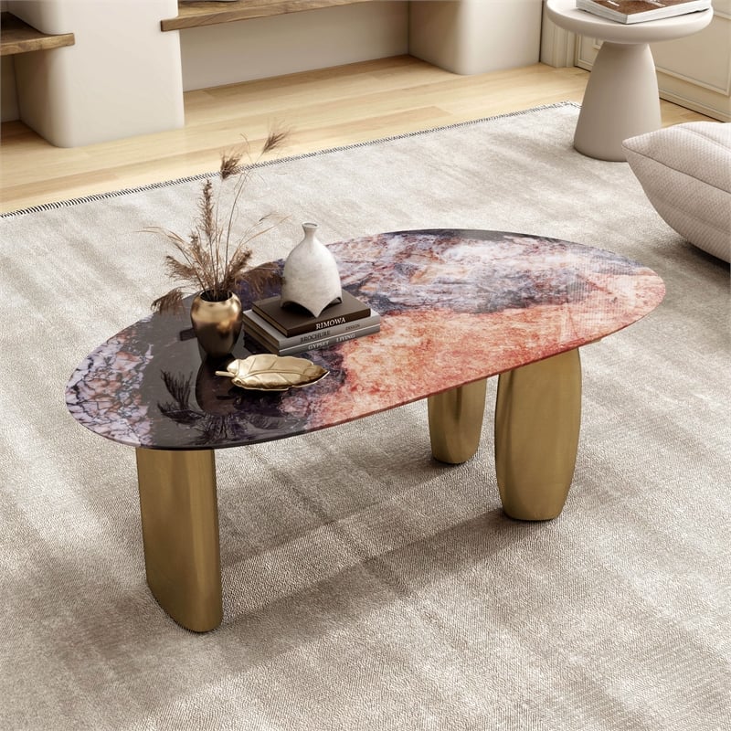 Bowery Hill Stone Top and Stainless Steel Coffee Table in Gray
