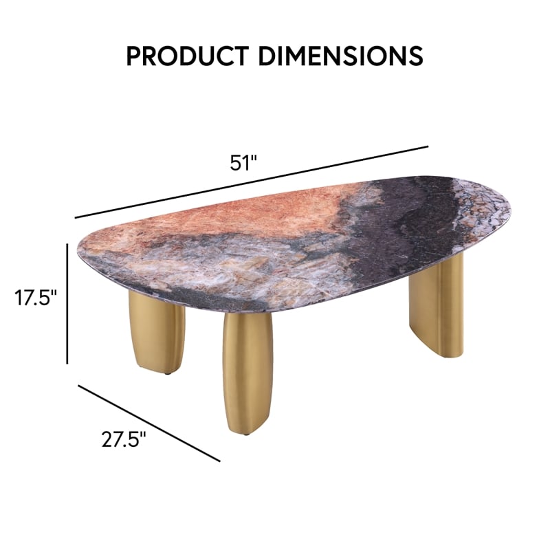 Bowery Hill Stone Top and Stainless Steel Coffee Table in Gray