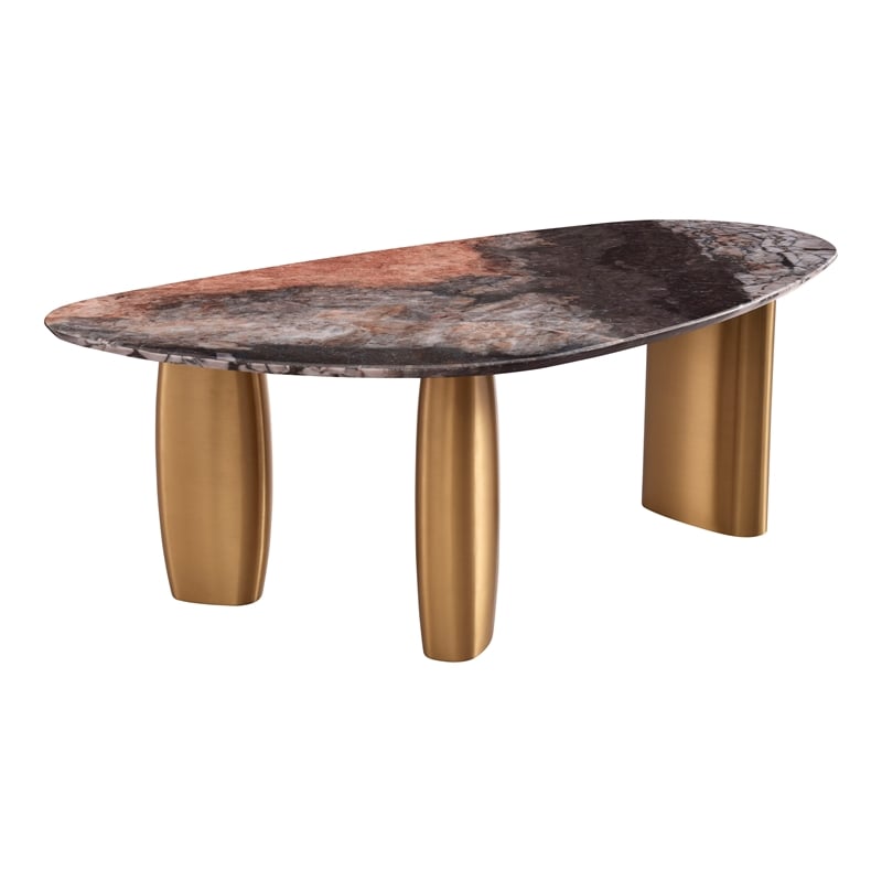 Bowery Hill Stone Top and Stainless Steel Coffee Table in Gray