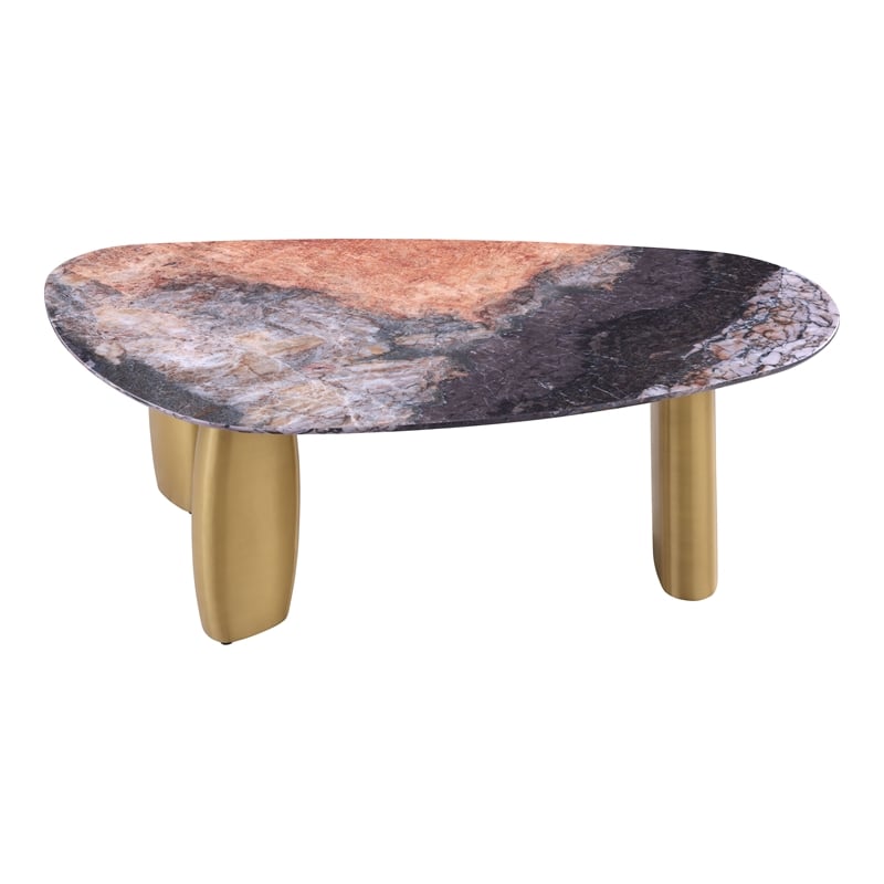Bowery Hill Stone Top and Stainless Steel Coffee Table in Gray