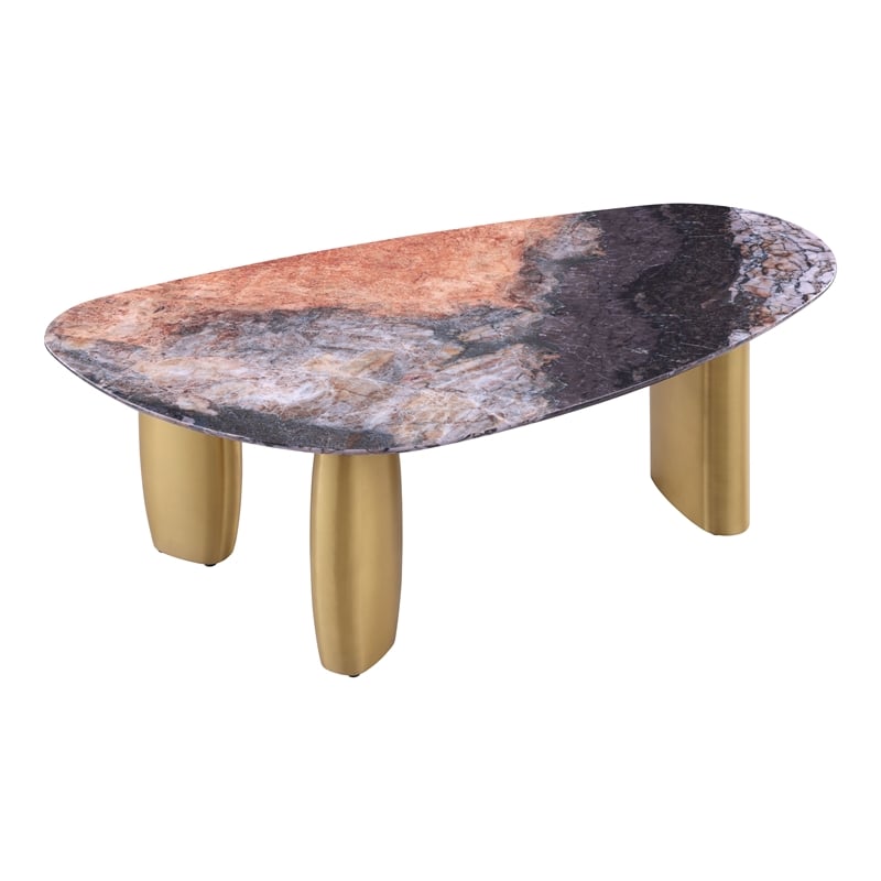 Bowery Hill Stone Top and Stainless Steel Coffee Table in Gray