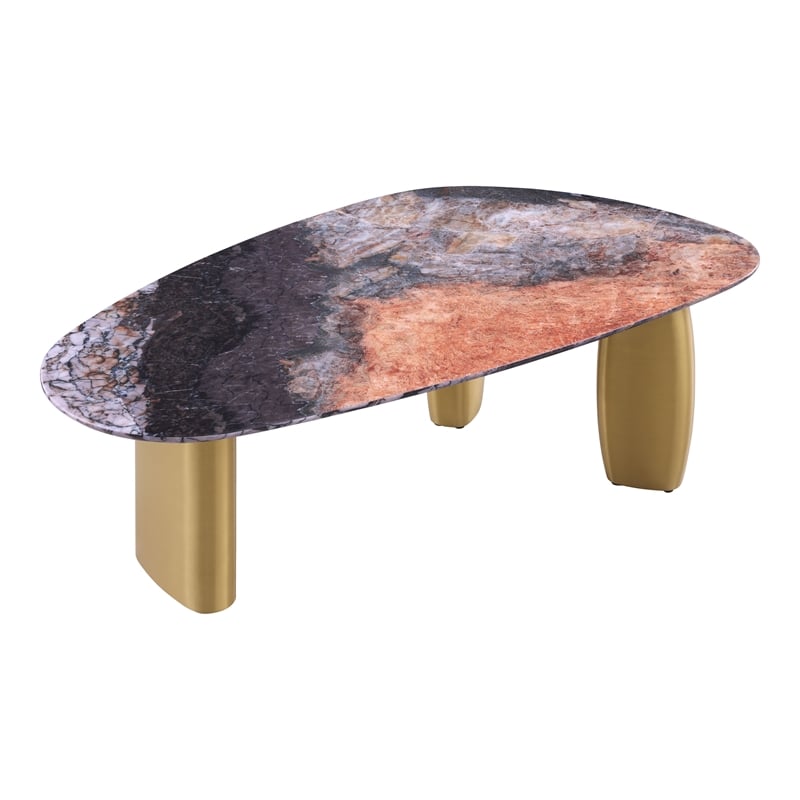 Bowery Hill Stone Top and Stainless Steel Coffee Table in Gray