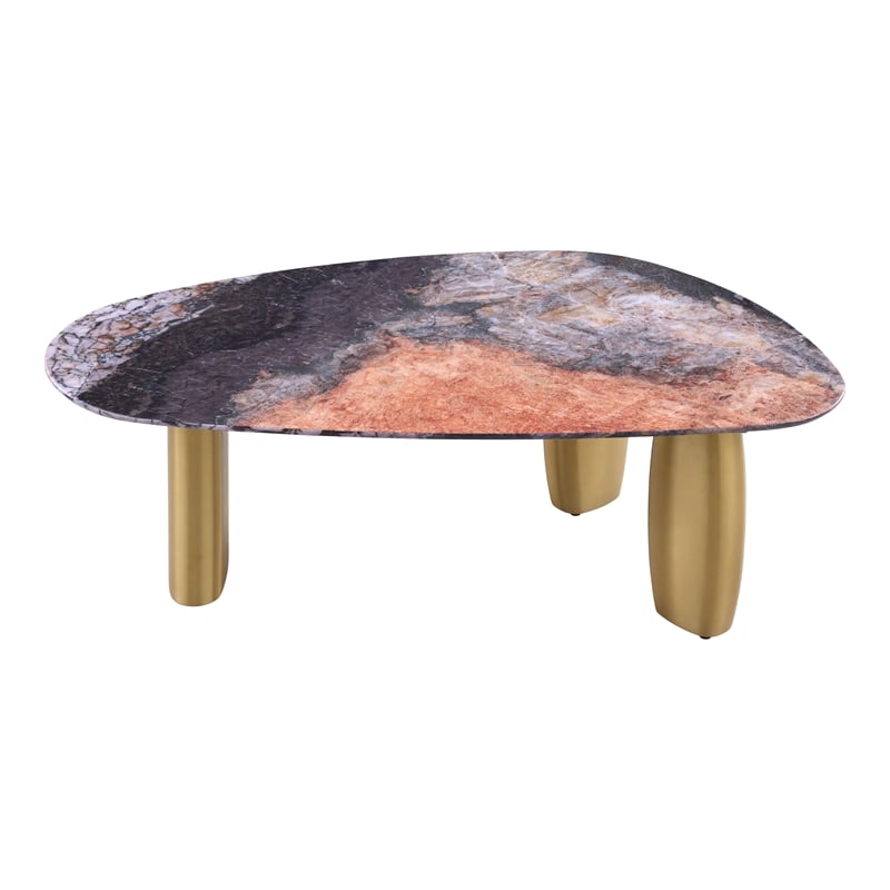 Bowery Hill Stone Top and Stainless Steel Coffee Table in Gray