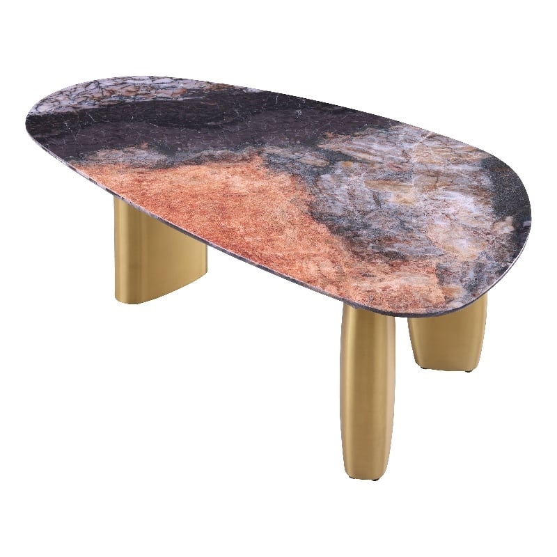 Bowery Hill Stone Top and Stainless Steel Coffee Table in Gray