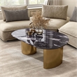 Bowery Hill Stone Top Oval Coffee Table in Stainless Steel and Multi-Color
