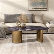 Bowery Hill Stone Top Oval Coffee Table in Stainless Steel and Multi-Color