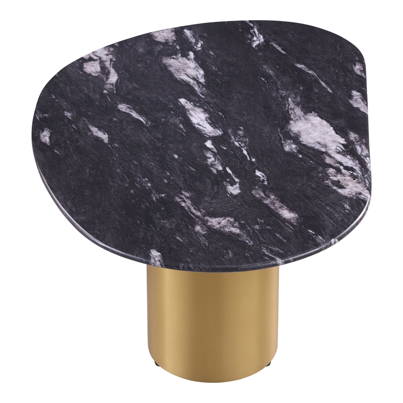 Bowery Hill Stone Top Oval Coffee Table in Stainless Steel and Multi-Color