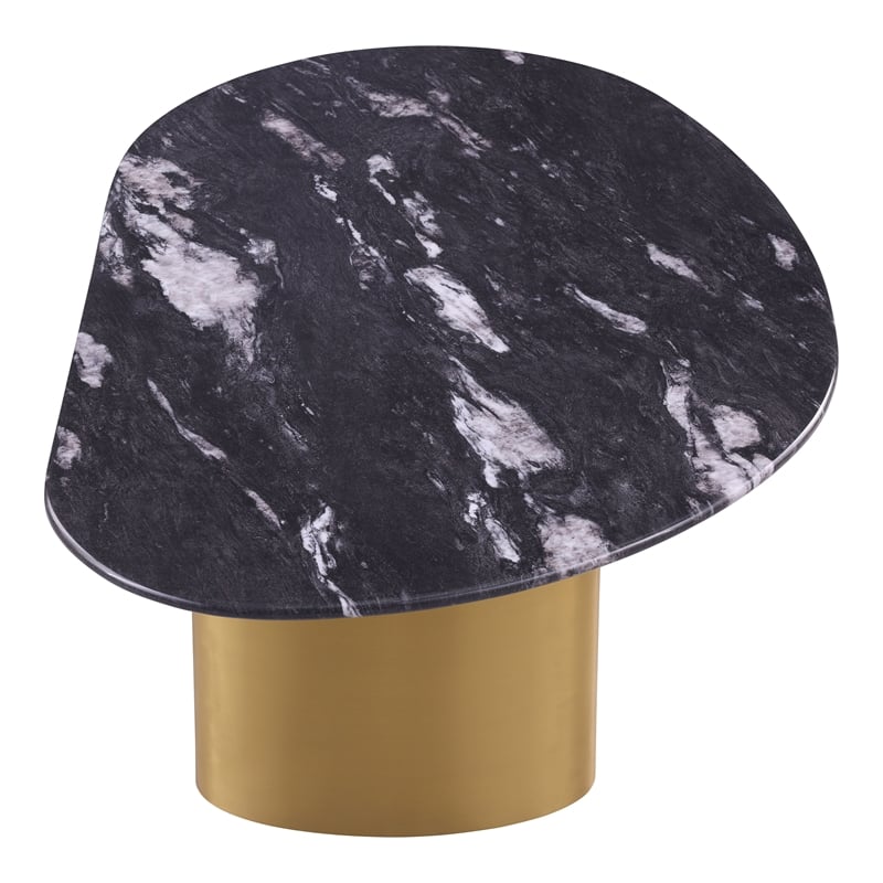 Bowery Hill Stone Top Oval Coffee Table in Stainless Steel and Multi-Color