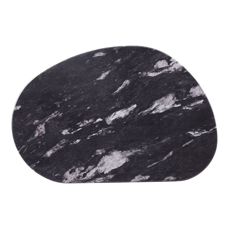 Bowery Hill Stone Top Oval Coffee Table in Stainless Steel and Multi-Color